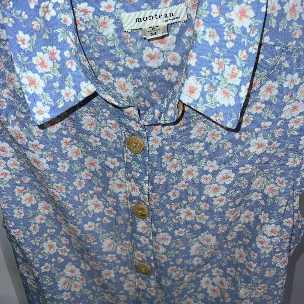 Monteau Los Angeles Button Front Midi Dress in Blue Floral - Picture 5 of 13